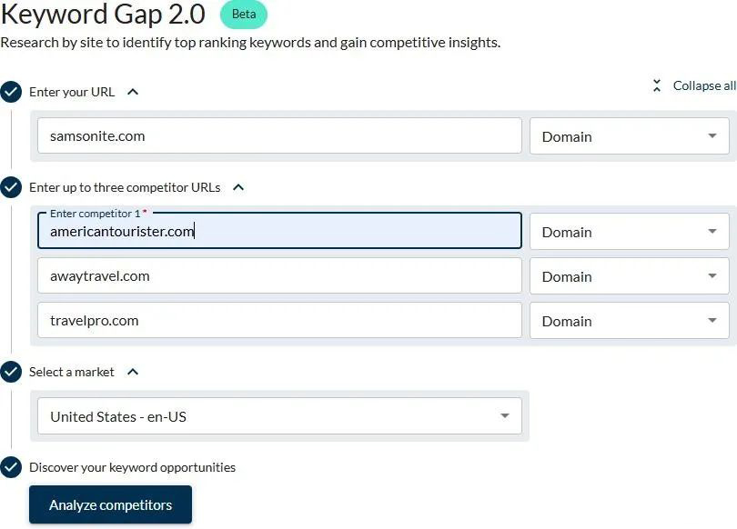 screenshot of keyword gap in moz pro