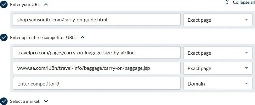 screenshot of specific pages you're competing against